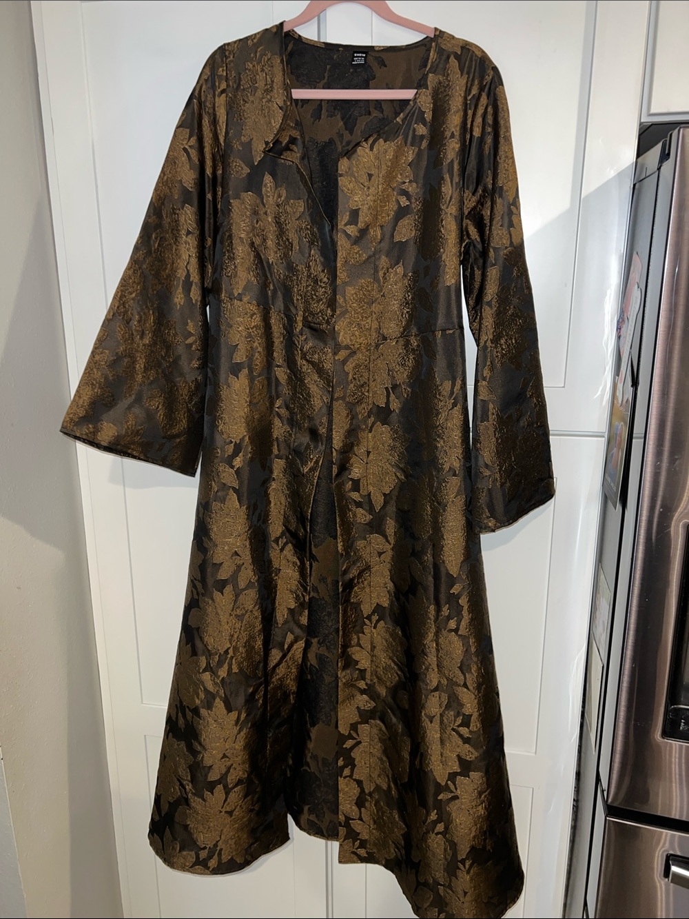 SHEIN Black and Gold Floral Long Sleeve A-Line Dress